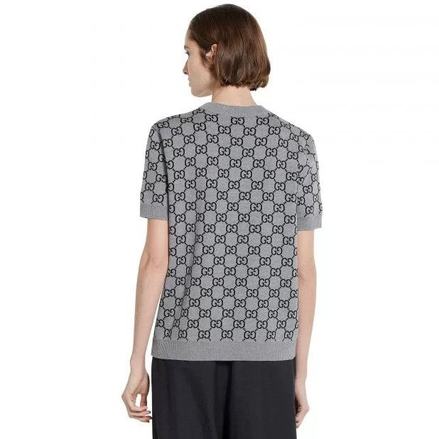 Gucci Gray And Black Reversible GG wool Jacquard Top Featuring Iconic GG Pattern #332622