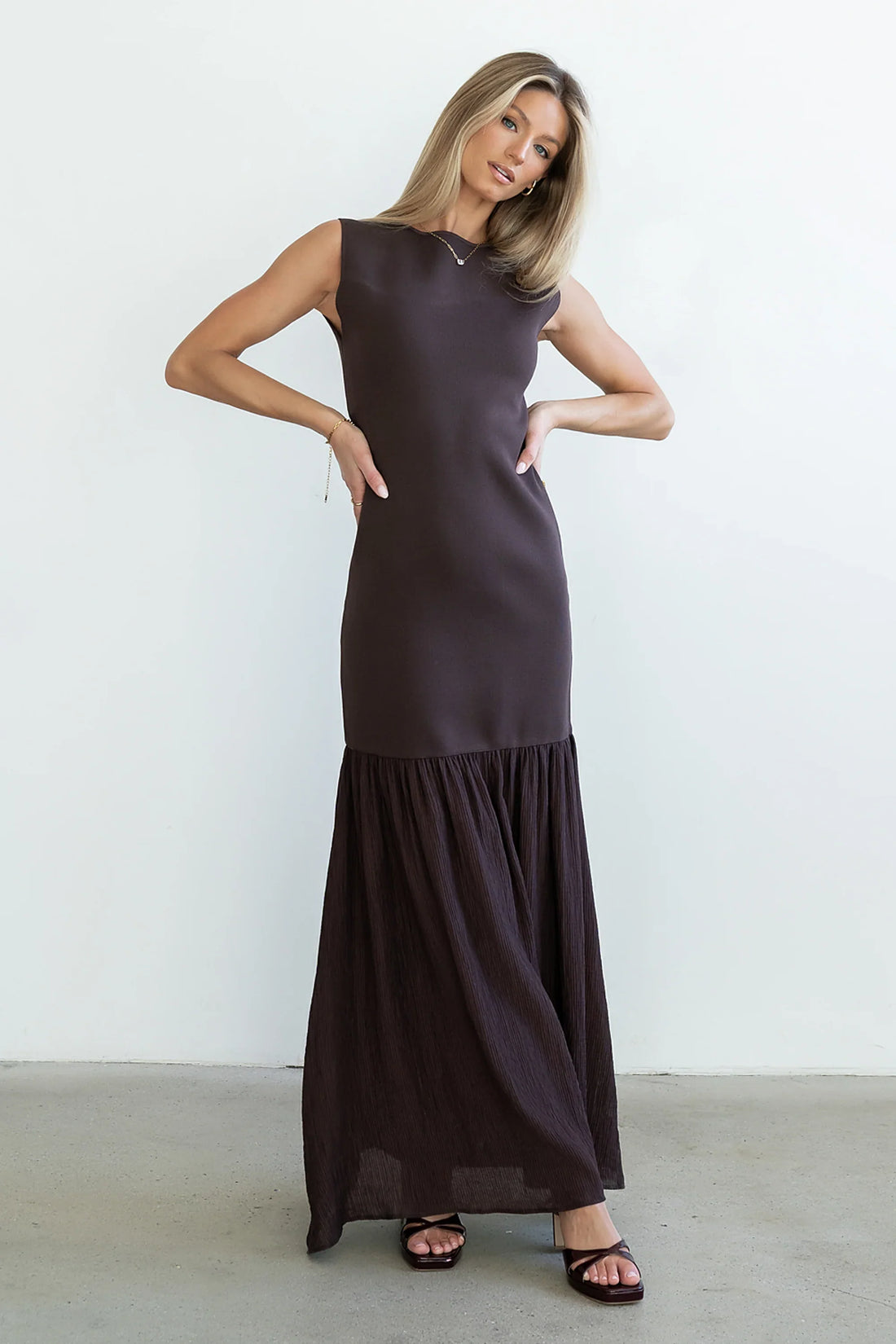 Lindsey Mermaid Maxi Dress in Brown