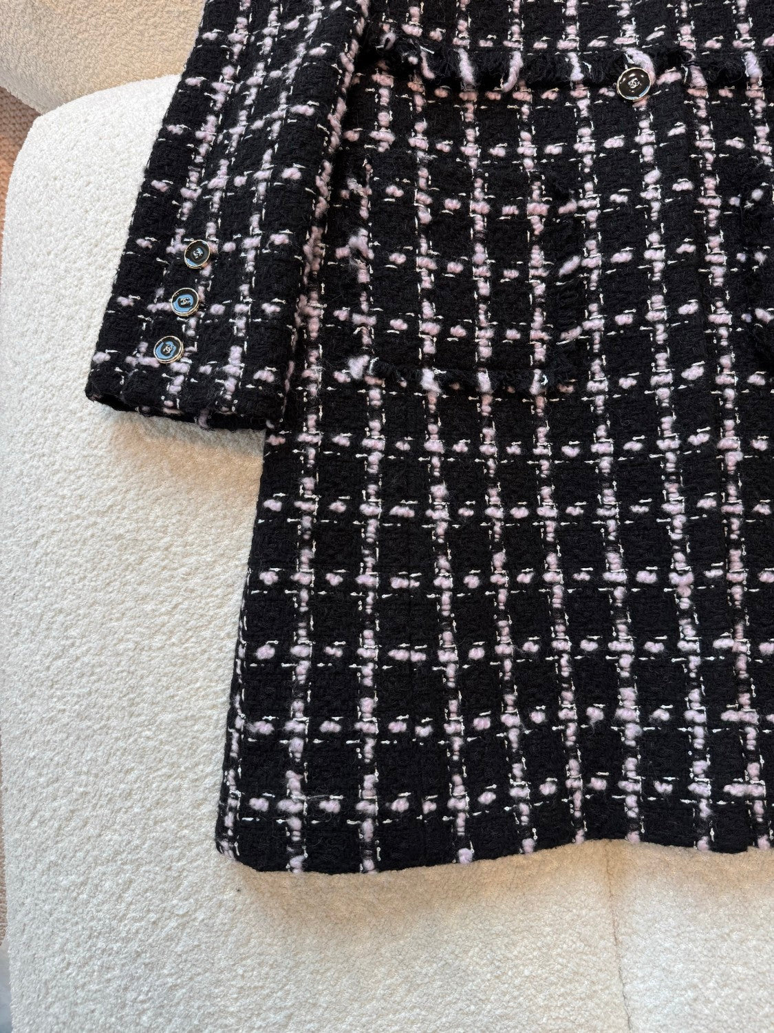 Chanel Women's Fall/Winter Checkered Stand Collar Wool Blend Button-Up Multi-Color Long Coat Jacket Ngvp #2559