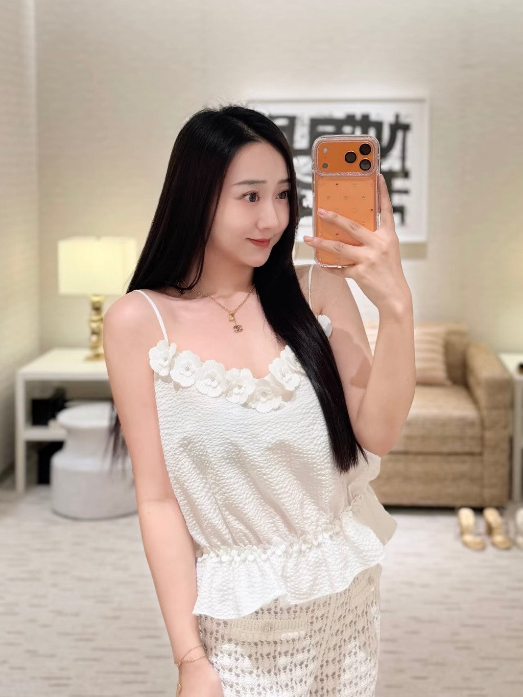 Chanel Top Embroidered Cotton White #375690