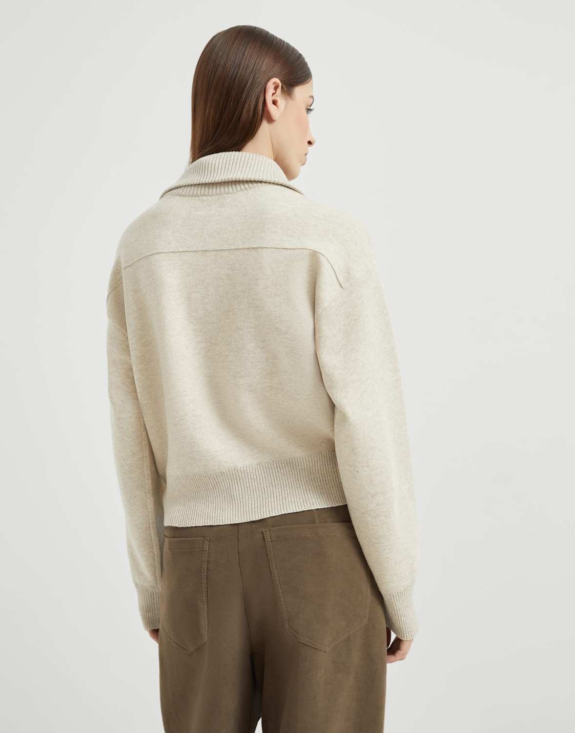 Brunello Cucinelli Women's Spring/Fall Cashmere High-Neck Zipper Coat Solid Color Long-Sleeve Double-Faced Knit Cardigan With Shiny Zipper Pull Ngvp #2312