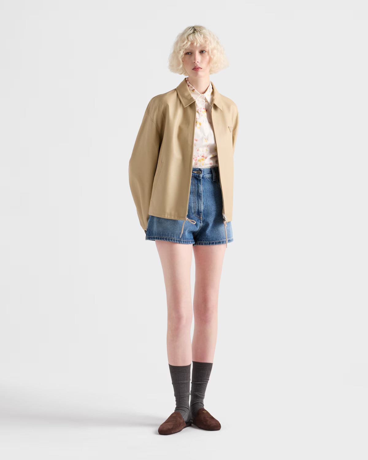 Prada Women's Summer High-Waisted Solid-Color Cotton Logo Denim Shorts #81526