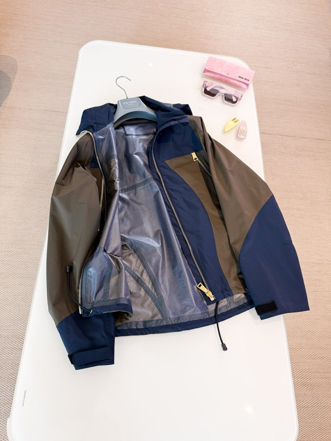 Prada Men's And Women's Spring/Fall Fashion Casual Hooded Zipper Color Block Nylon Hooded Jacket #79183