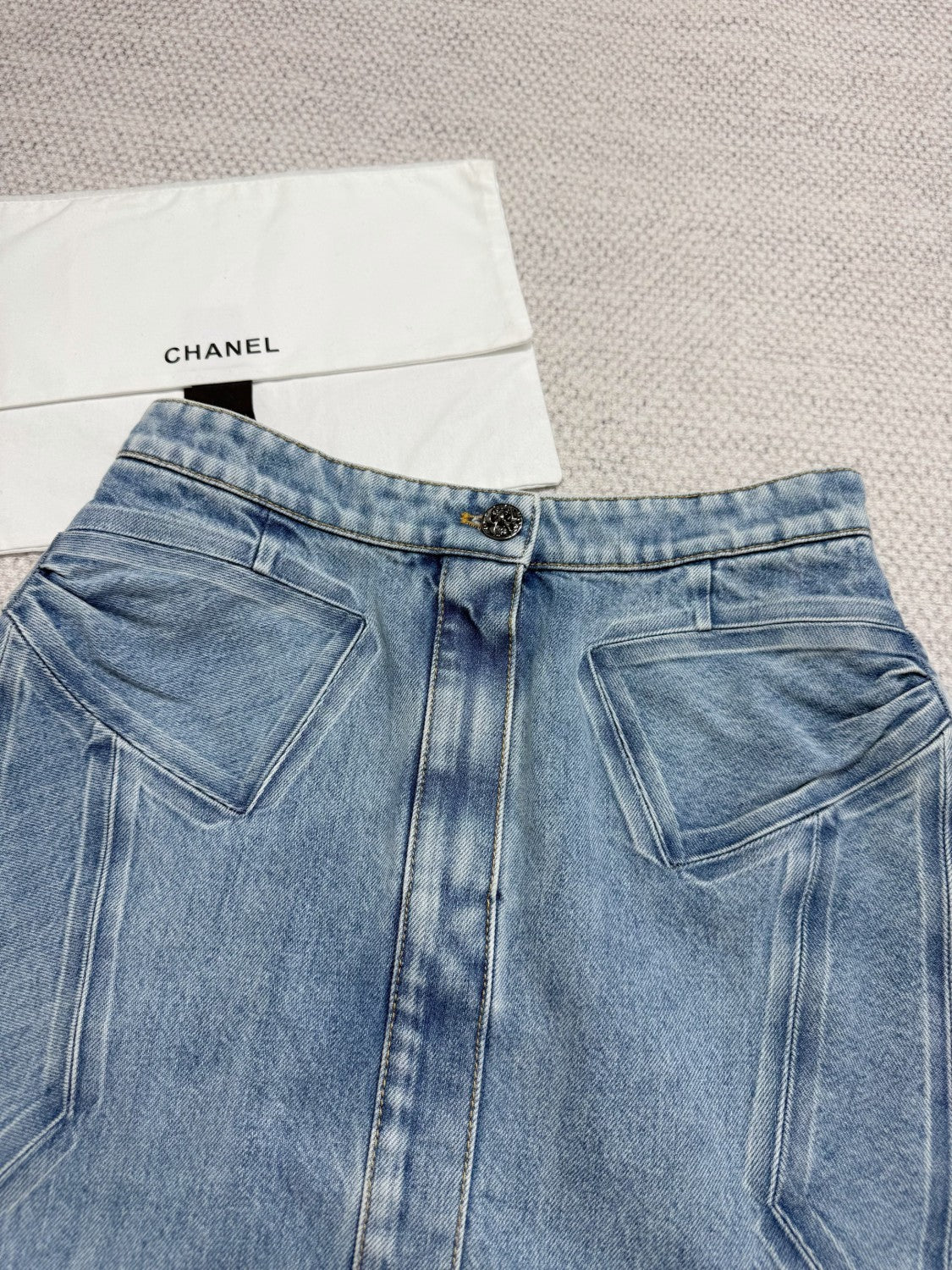 Chanel Women's Summer Cotton Bow-Tie Solid-Color Mid-Rise Denim Skirt Ngvp #2589