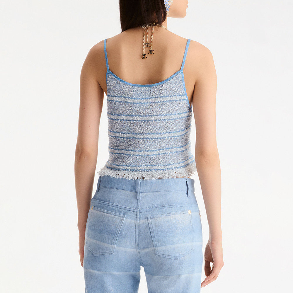 Chanel Top Mixed Fibers Light Blue Black #335493