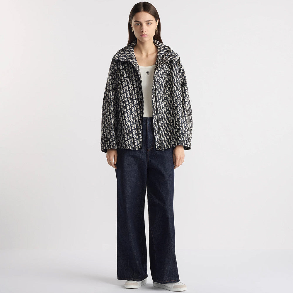 DIOR Hooded Jacket Blue Jacquard Technical Taffeta with Dior Oblique Motif #326749