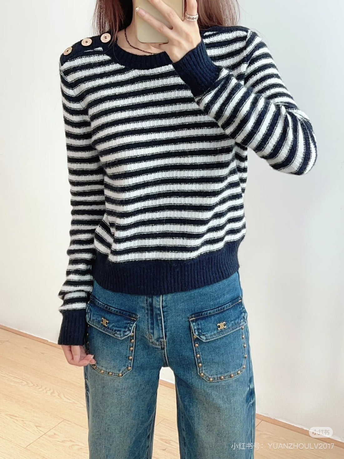 Dior Women's Striped Color-Blocked Spring/Fall Crewneck Pullover Long-Sleeve Knit Sweater Ngvp #2342