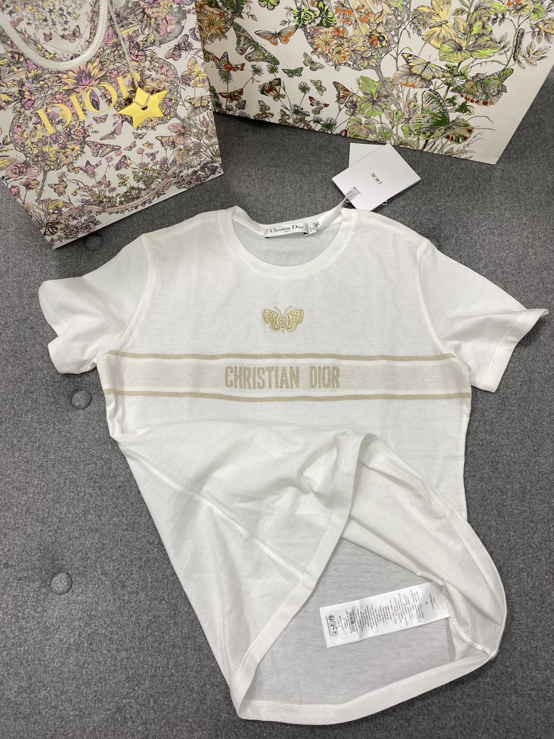 Dior Women's Summer Fashion Casual Crew Neck Cotton Short Sleeve T-Shirt with Gold Thread Embroidery T-Shirt #78579