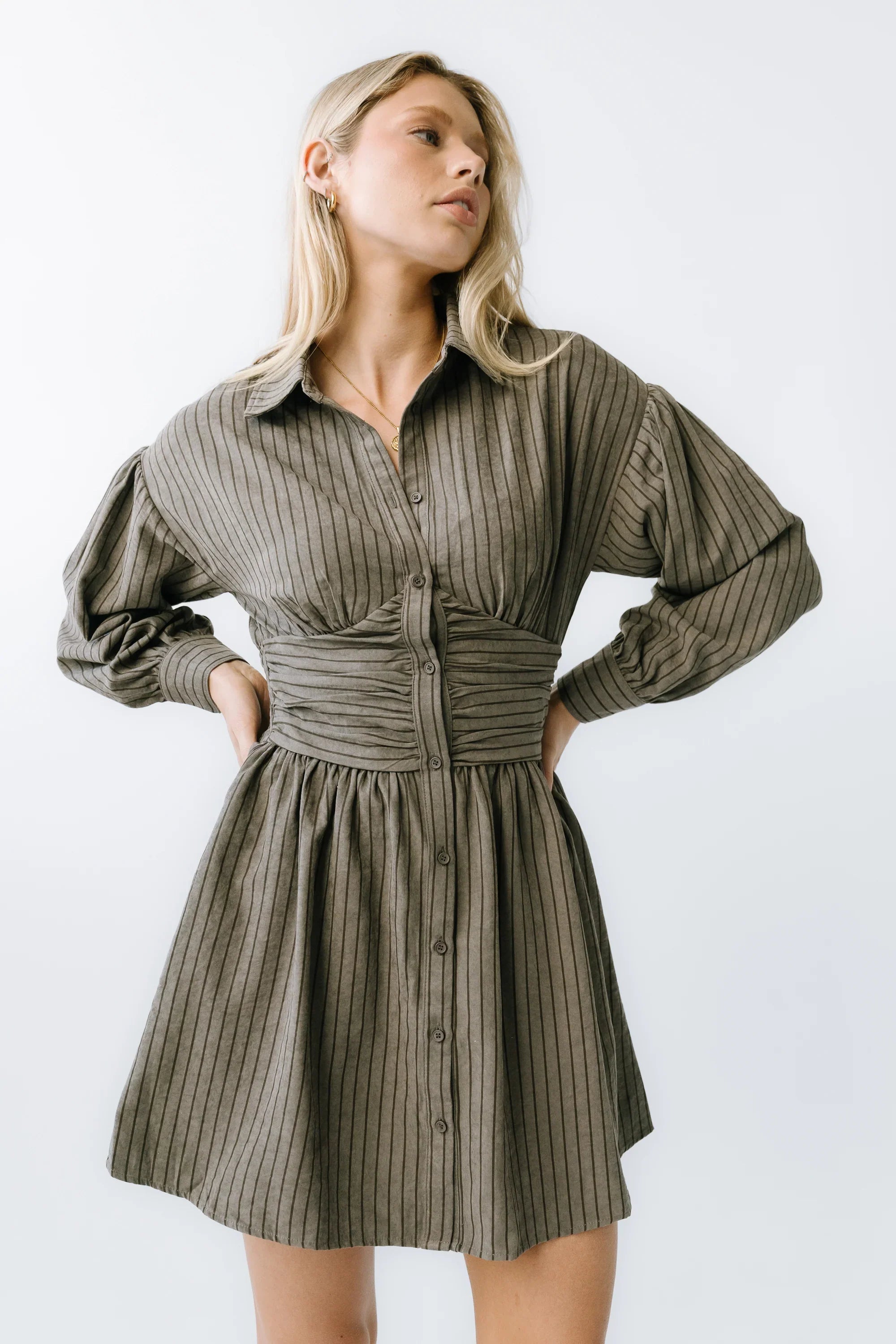 Lonnie Striped Mini Dress in Grey