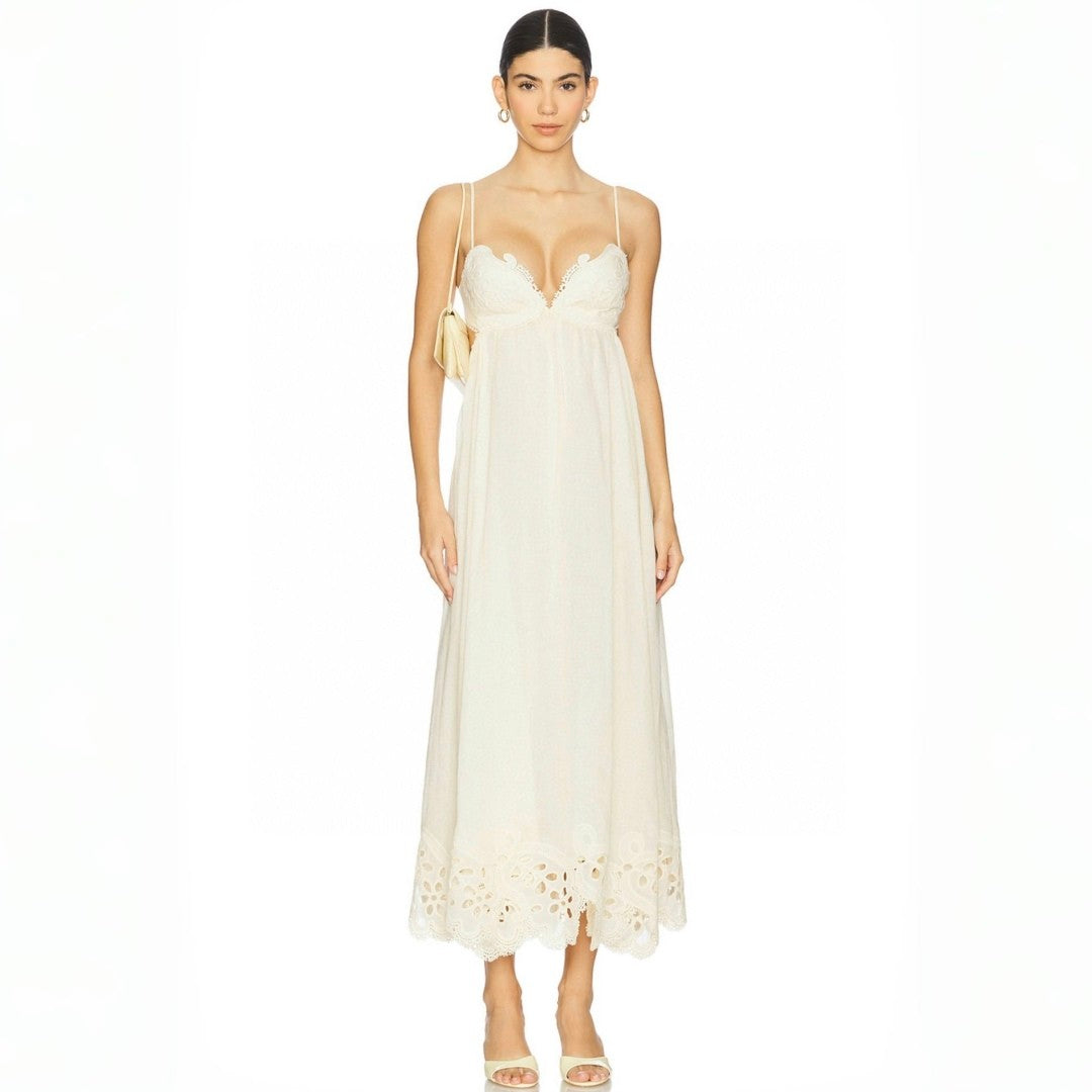 Zimmermann Women's Spring/summer Linen Lace Elegant Temperament Long Dress Fashion Casual Camisole Vest Dresseses Ngvp #2241