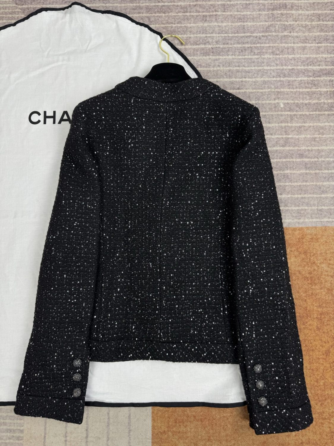 Chanel 25B Black Sequined Tweed Jacket #333126
