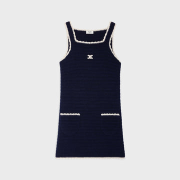 Celine Women's Summer Fashion Casual Solid Color Square Neckline Patch Pocket Sleeveless Logo Handmade Crochet Mini Dress #79292