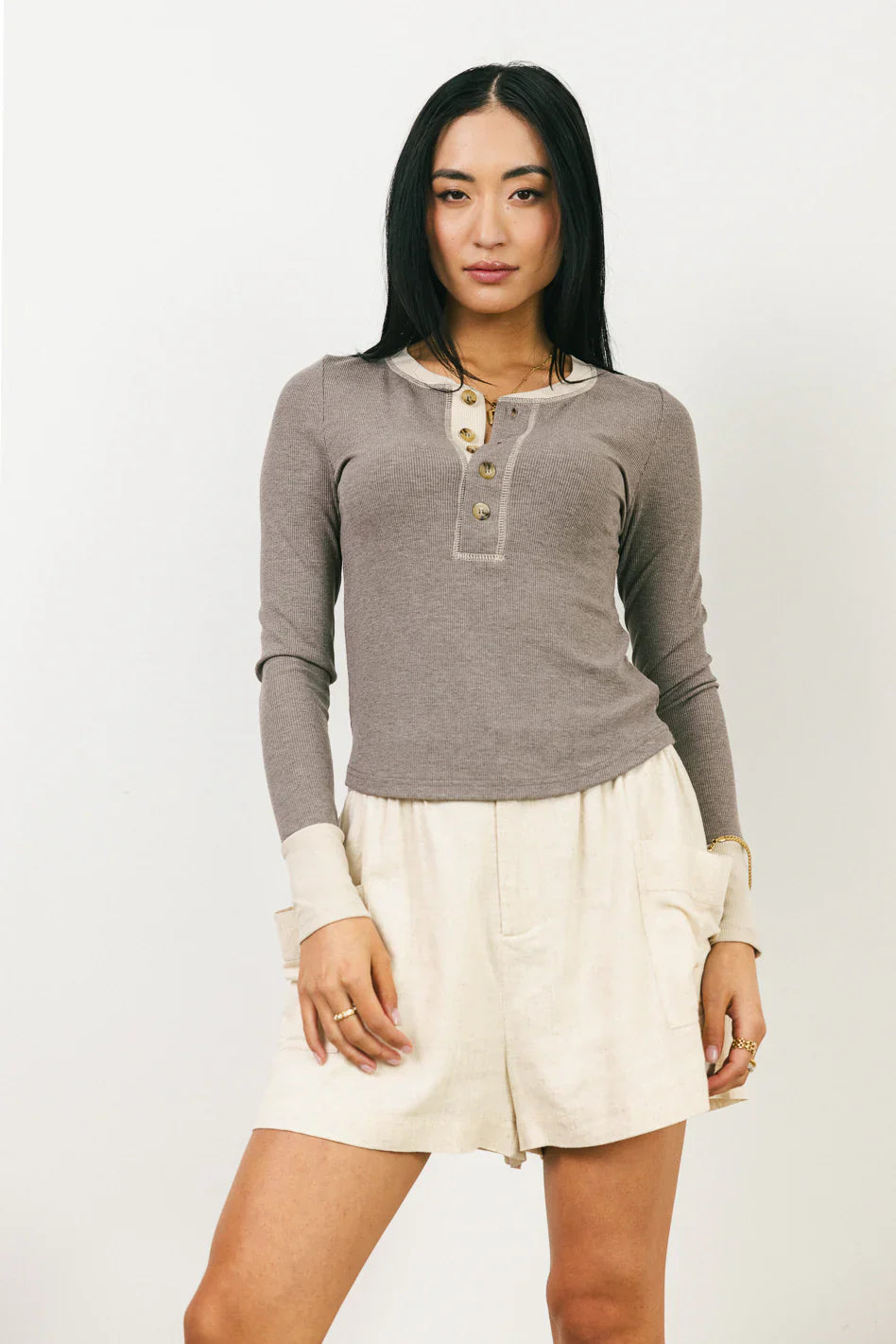 Elise Ribbed Top in Brown
