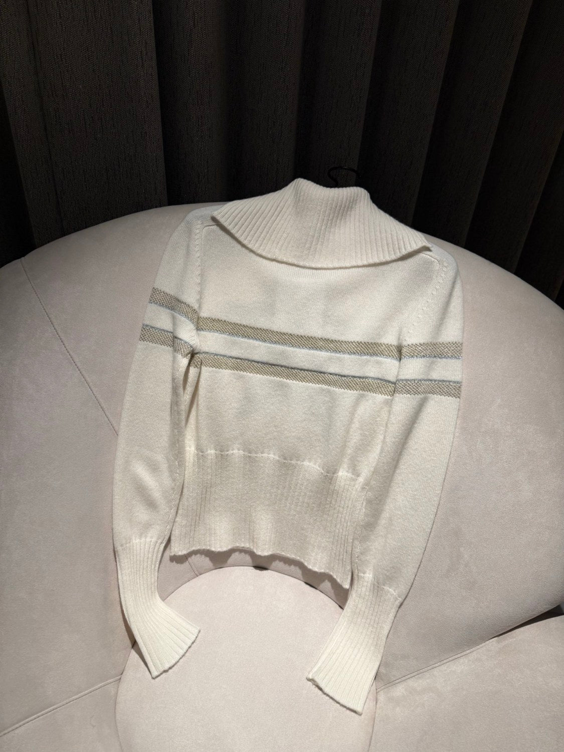DIOR DiorAlps Mock Neck Sweater Ecru Virgin Wool Cashmere Blend Knit with Gold Tone Dior Star Motif #375804