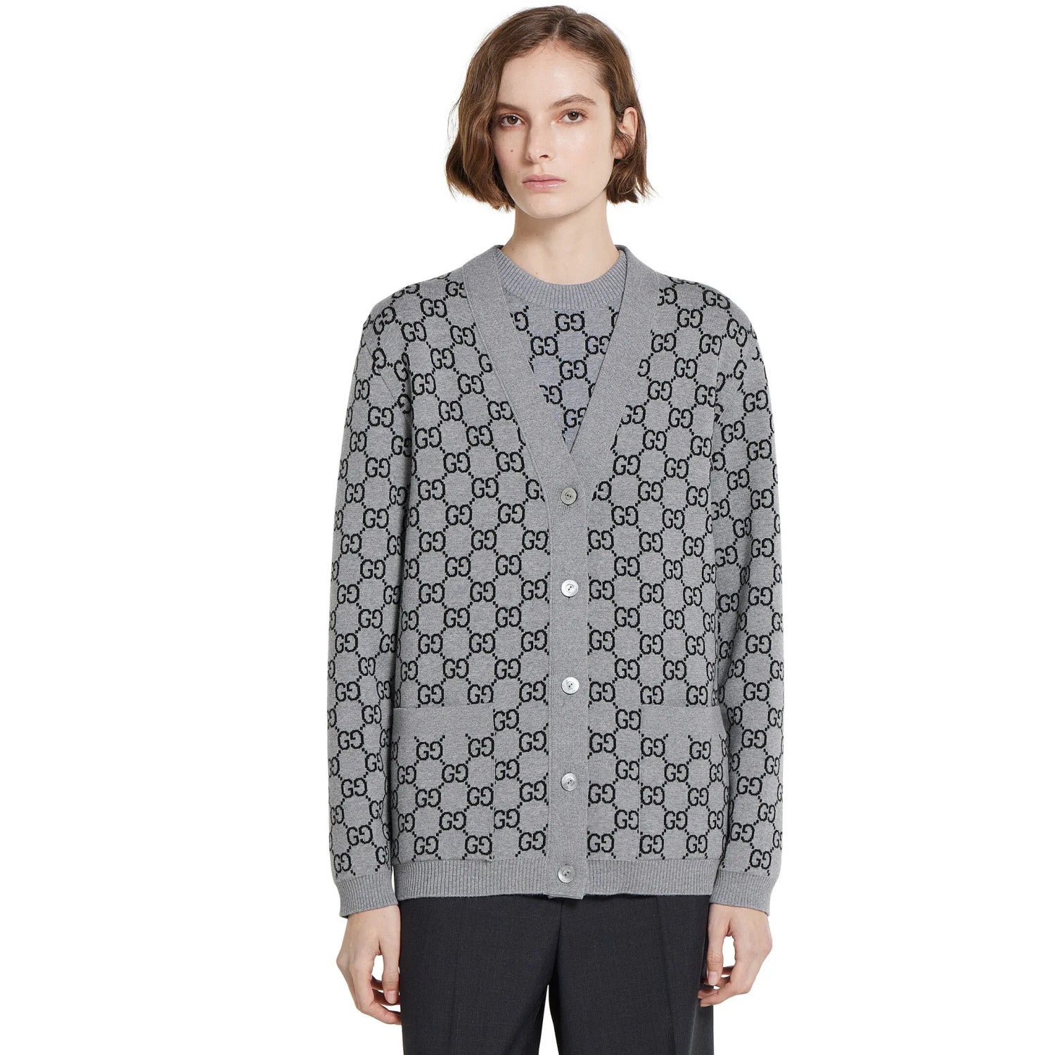 Gucci Men's and Women's Autumn/Winter Fashion Casual Double-Faced GG Jacquard Fine Wool Knit Cardigan #79486
