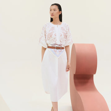 Hermes Women's Summer Fashion Casual Round Neck Embroidered Jacquard Short Sleeve Beach Dress #78647
