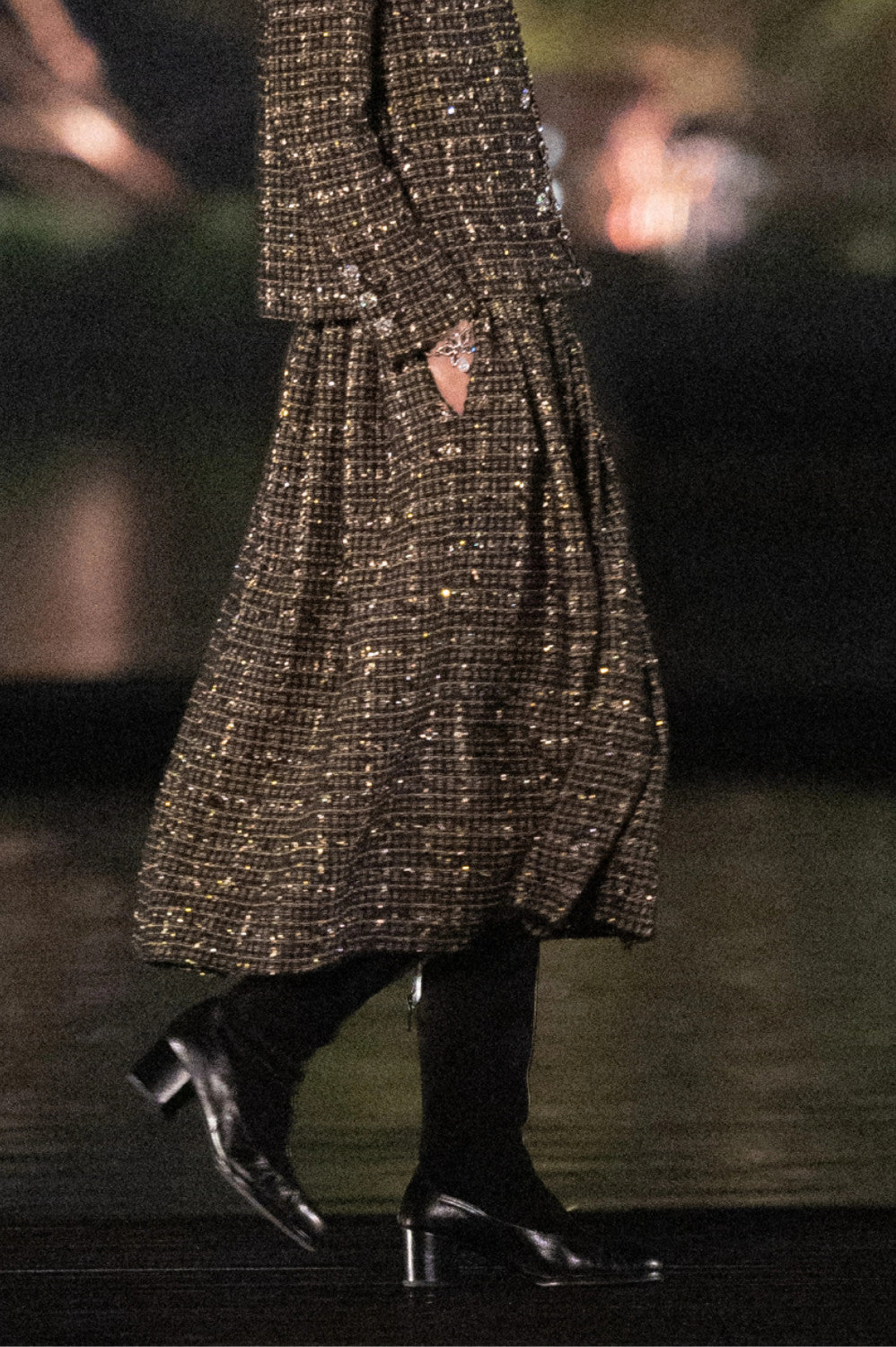 Chanel Women's Spring/autumn Vintage Suit Black And Gold Rhinestone Floral Embroidery Blend Belt Long Sleeve Jacket Pleated Halter Dress Vacation Set Ngvp #2243