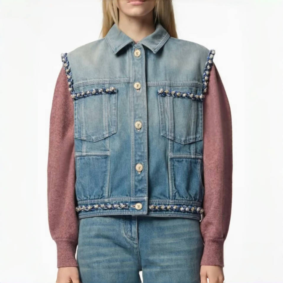Chanel Women's Summer Fashion Casual Denim Collared Single-Breasted Sleeveless Top Vest #78486