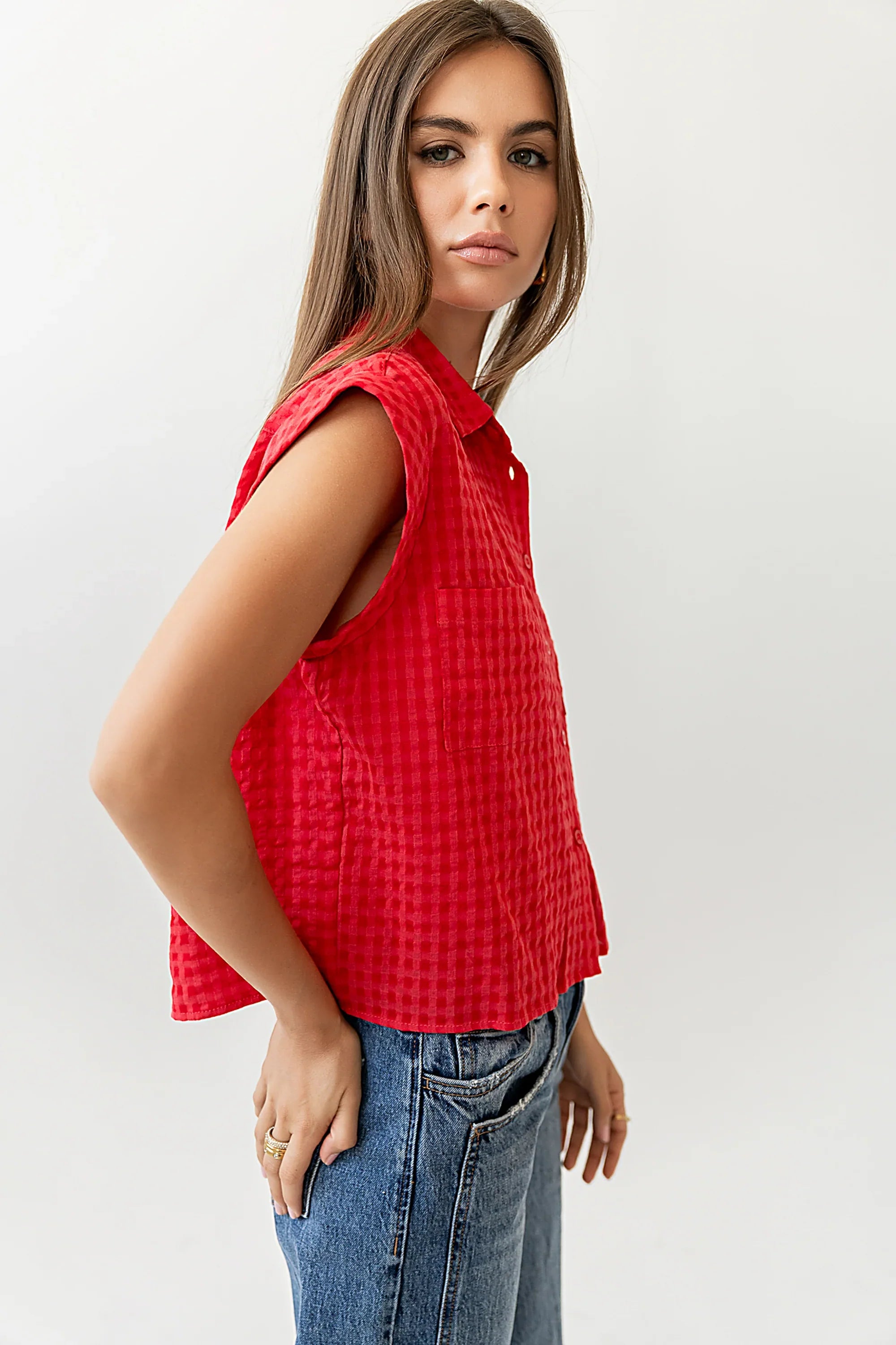 Isla Sheer Blouse in Red