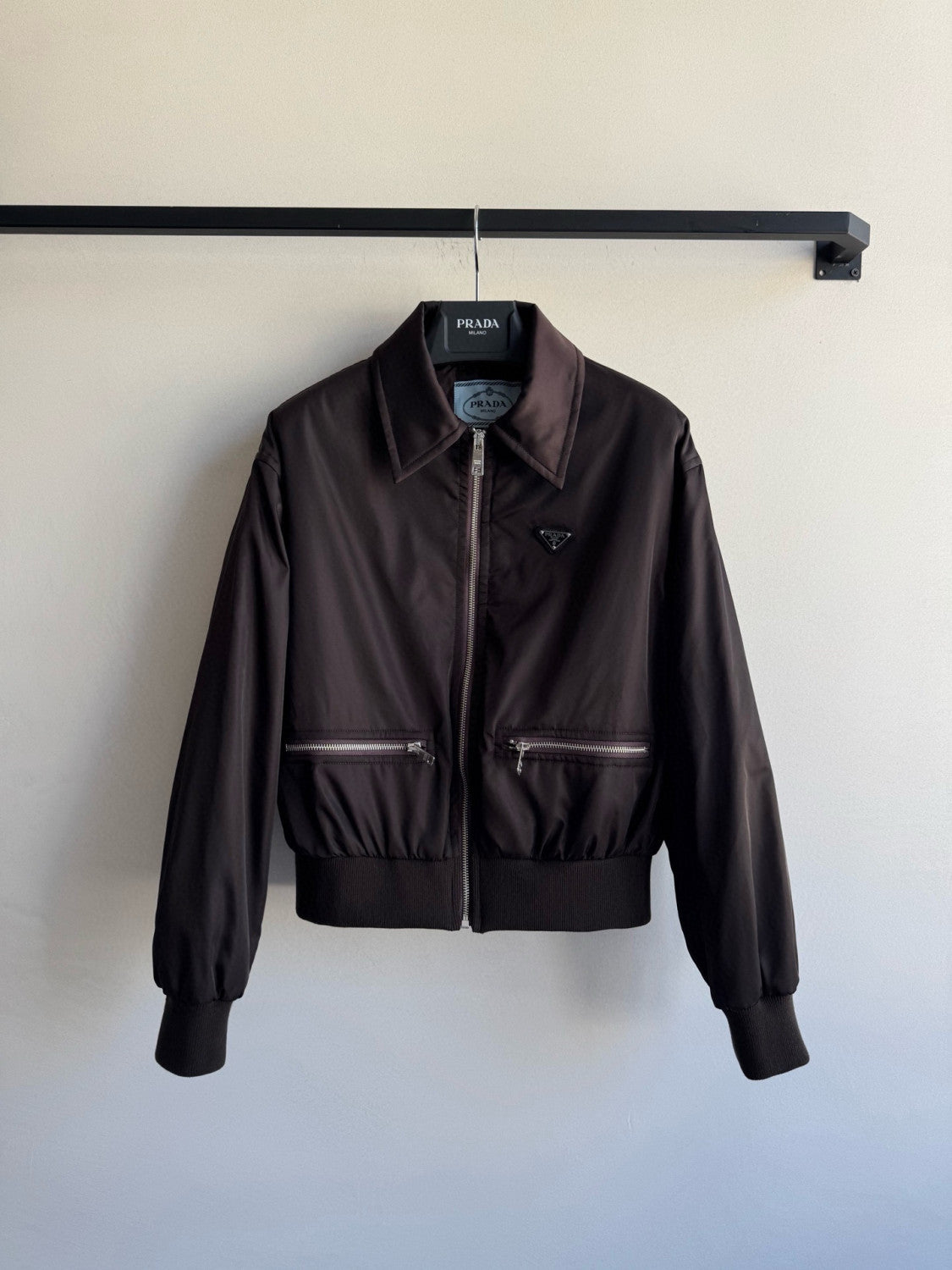 Prada Men's And Women's Spring/Fall Fashion Casual Solid Color Zipper Pocket Collared Long Sleeve Jacket #78485