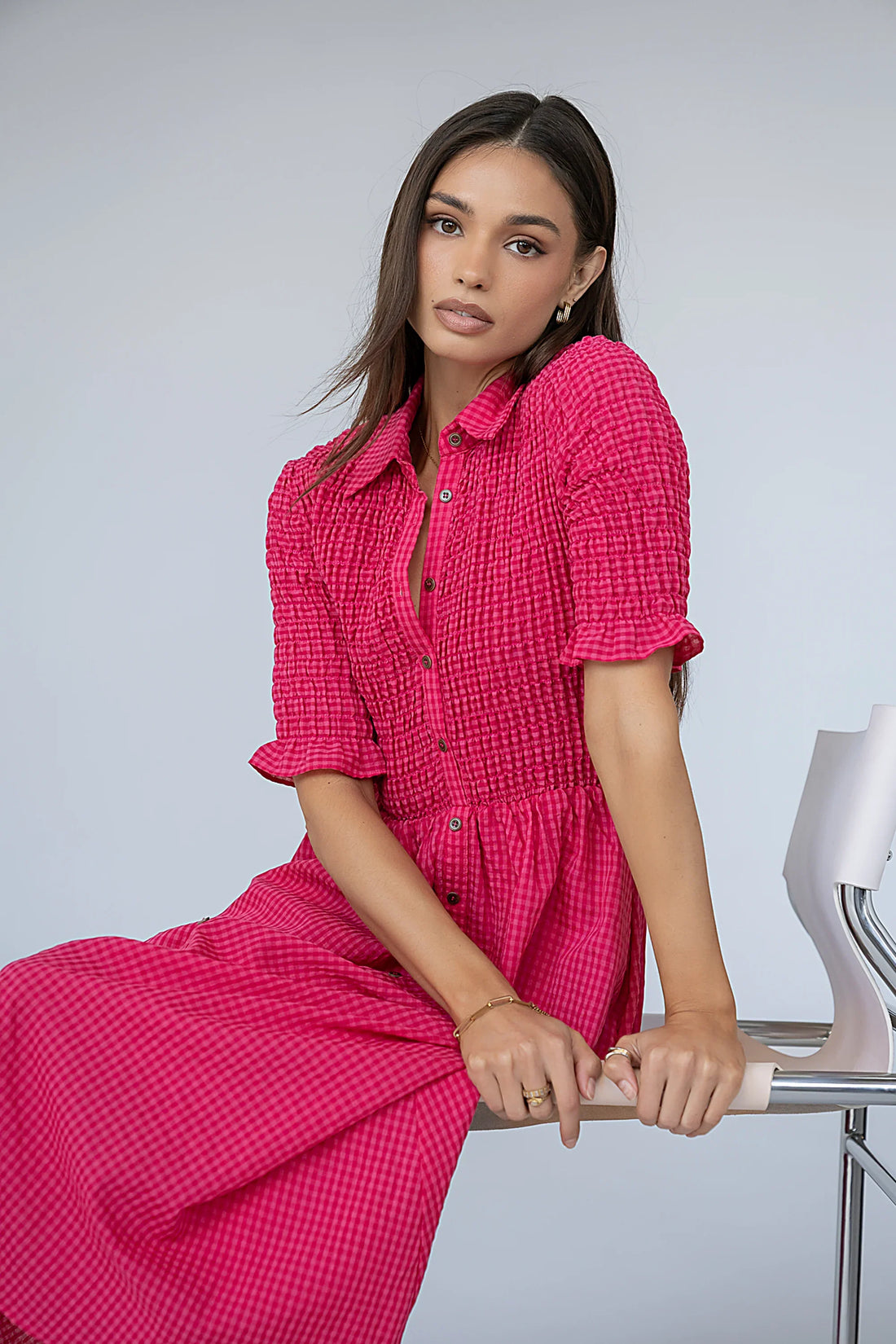 Jonas Gingham Midi Dress in Pink