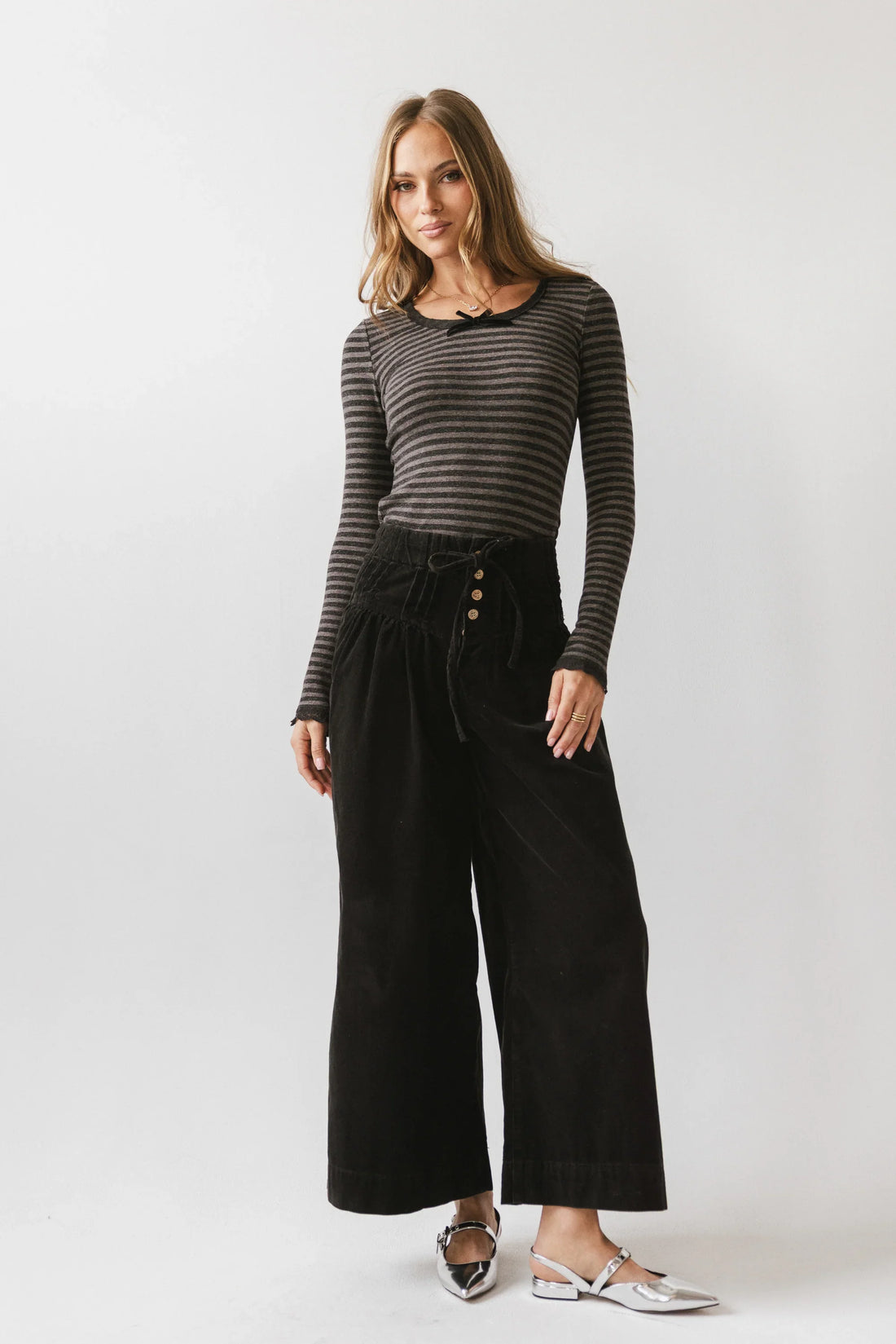 Kiya Striped Top in Charcoal