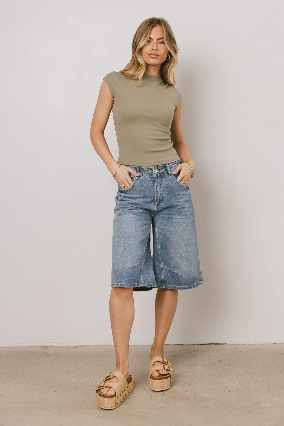 Noel Mock Neck Top in Light Olive