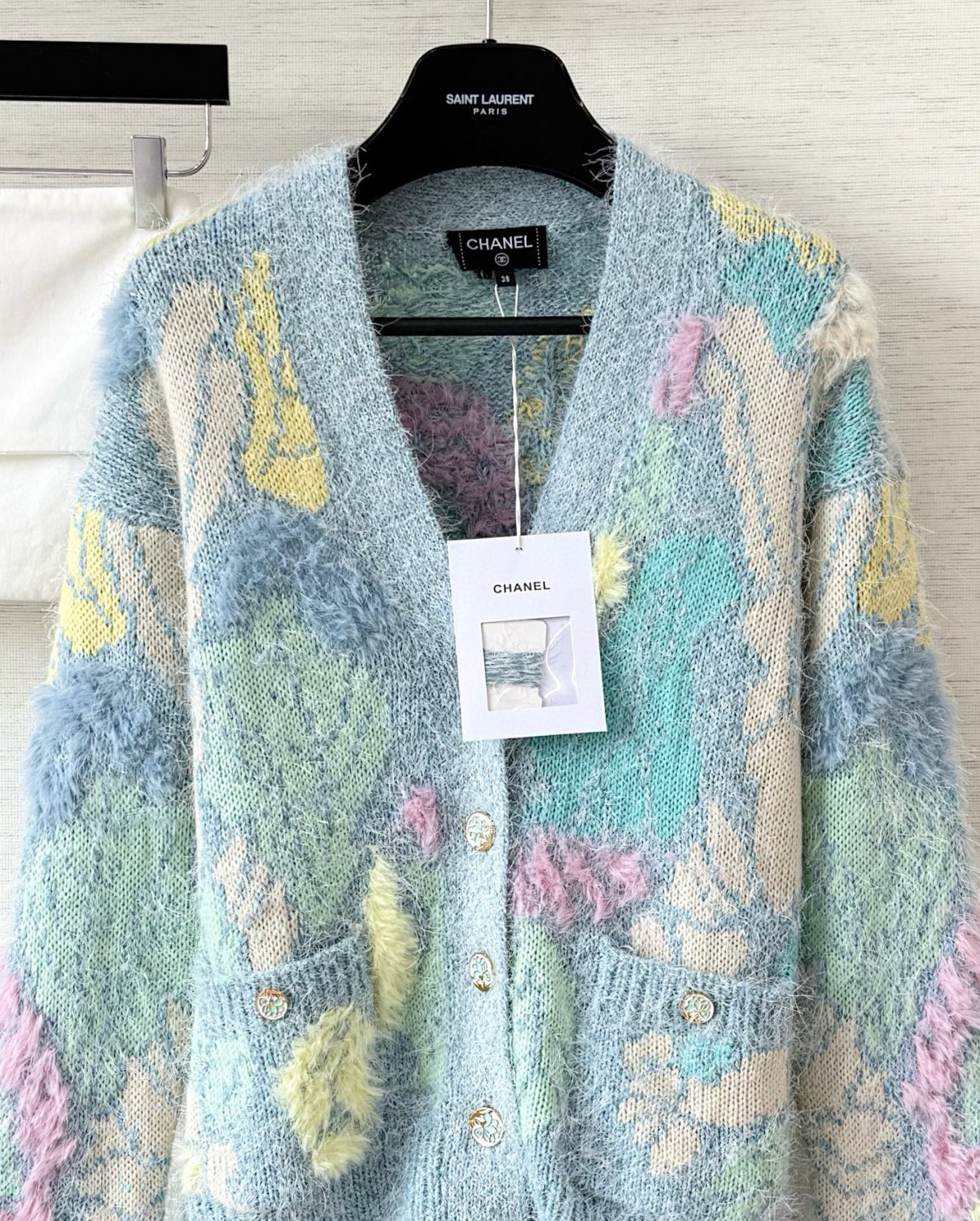 Chanel Women's Spring/Fall Fashion Classic Single Breasted High End Handmade Pure Wool Macaron Color Block Feather Floral Long Sleeved Cardigan Mid Length Casual Long Skirt Suit Set #78392