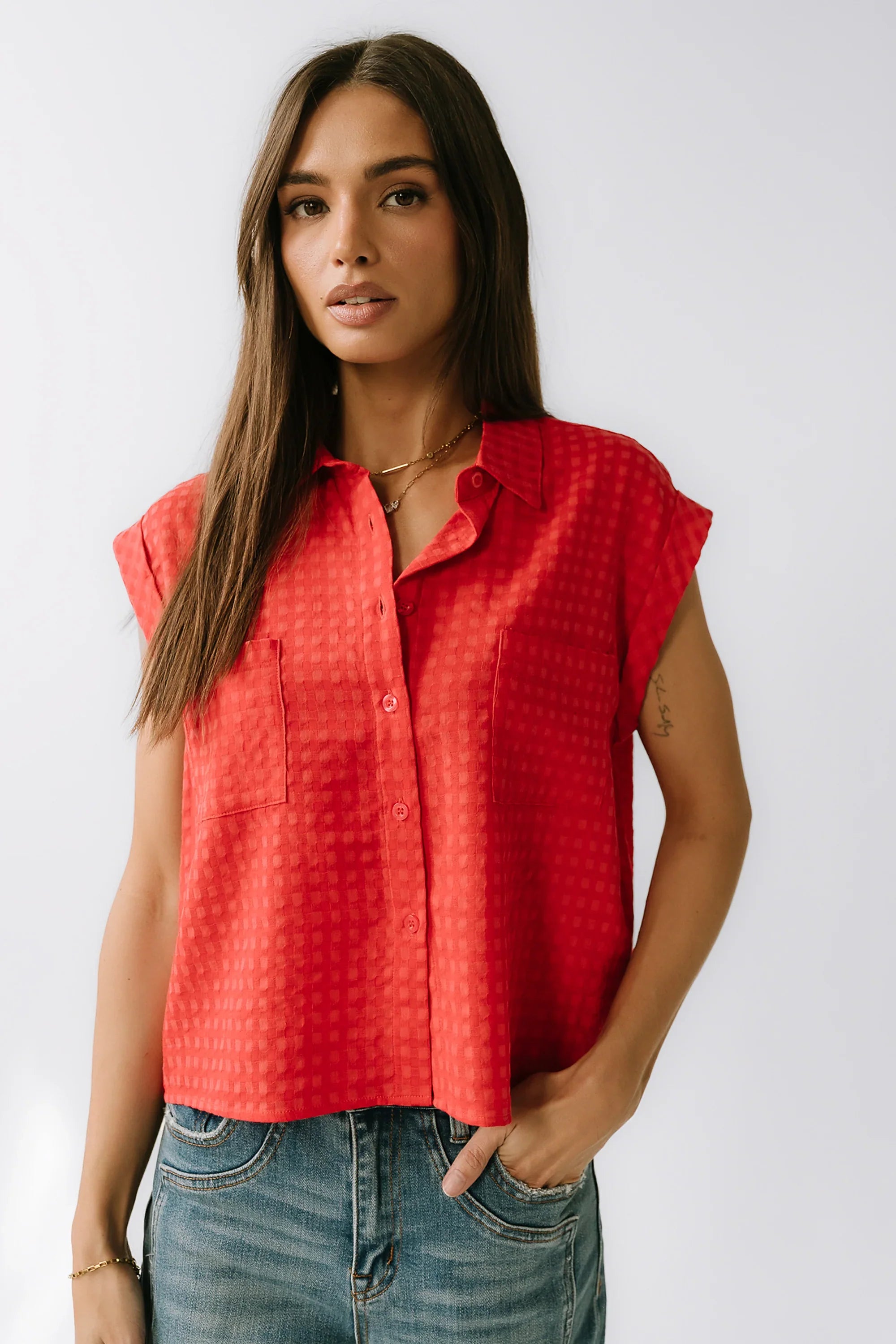 Isla Sheer Blouse in Red