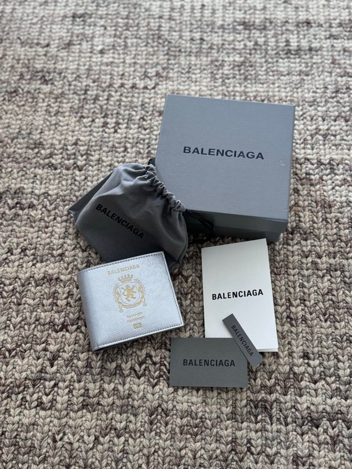 Balenciaga Men' Passport Square Folded Wallet in Silver #336007