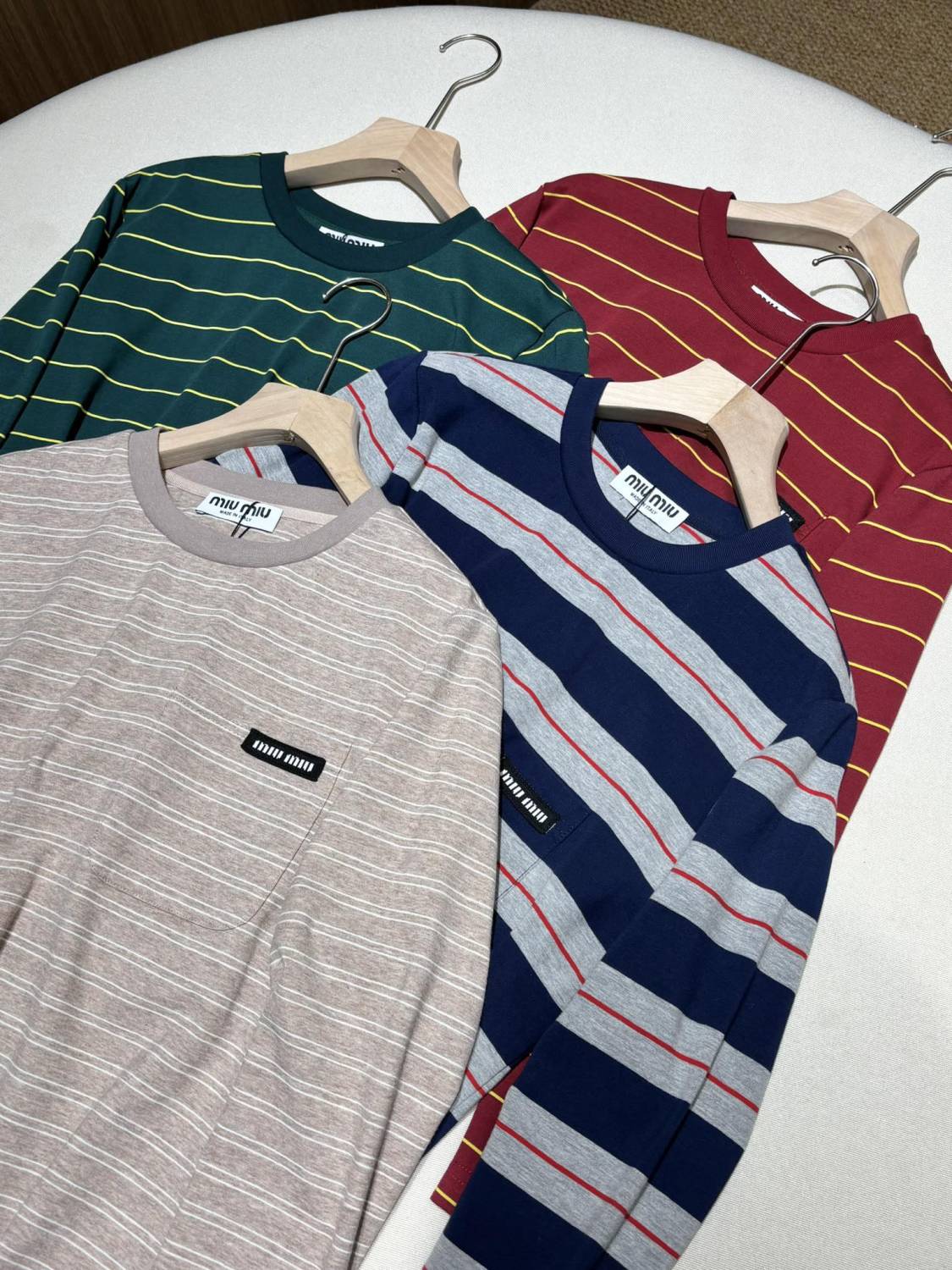 MiuMiu Women's Spring/Autumn Fashion Casual Cotton Plain Weave Knitted Striped Drop Shoulder Sleeve Round Neck Long Sleeve T-Shirt Top #78299