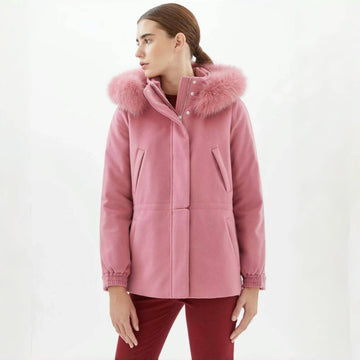 Loro Piana Lcery Short Women's Ski Jacket Furry Collar Warm Fashion Long Sleeve Jacket Elegant Temperament Loose Casual Coat  Ngvp #2418