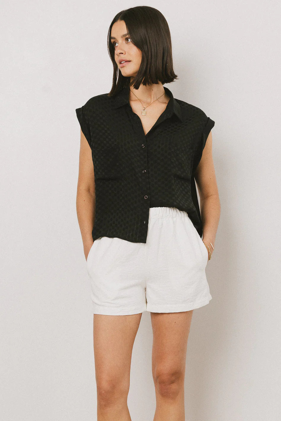 Luka Checkered Button Up in Black