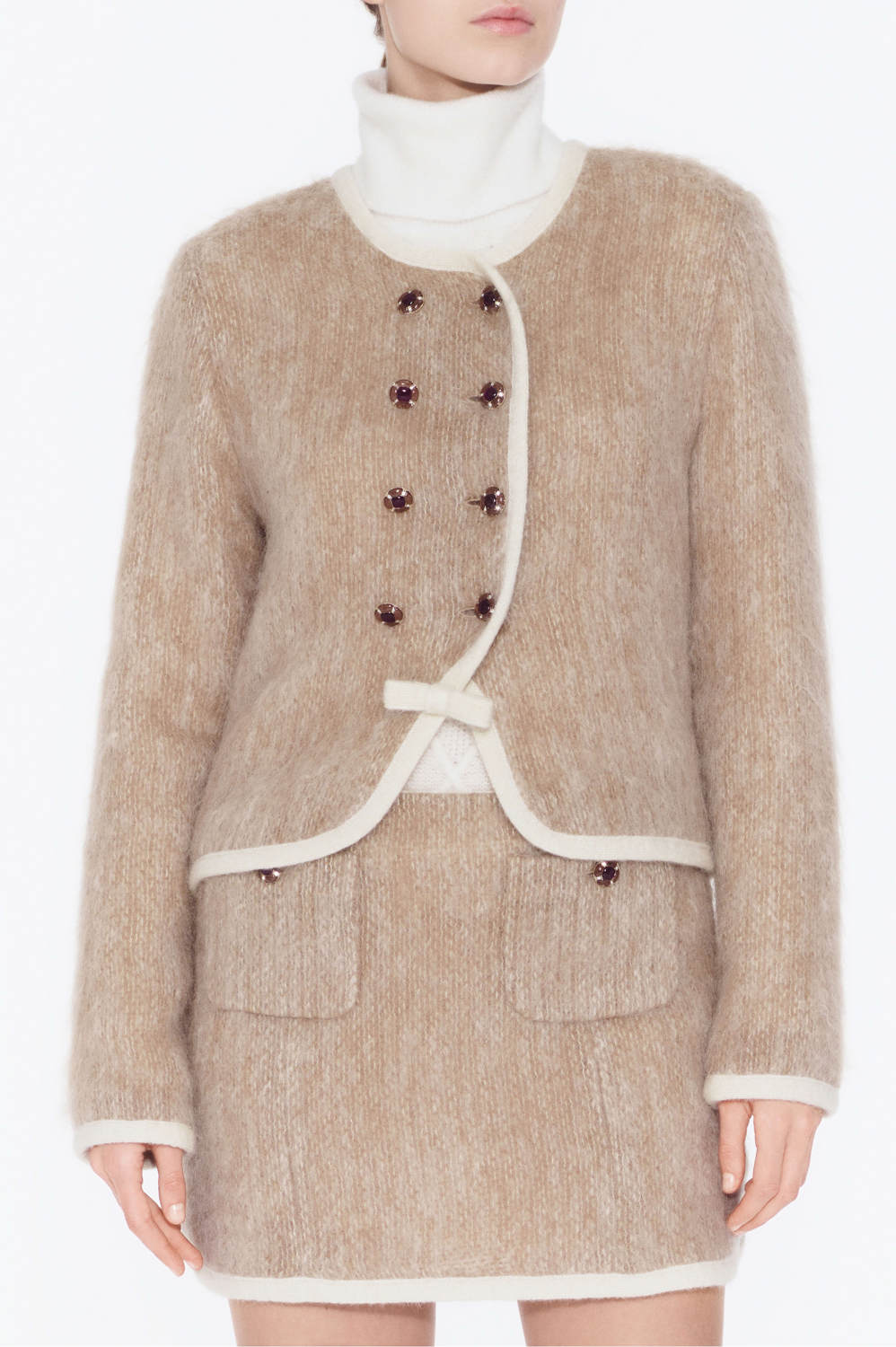 Chanel Jacket Skirt Mohair Wool Beige White #334402
