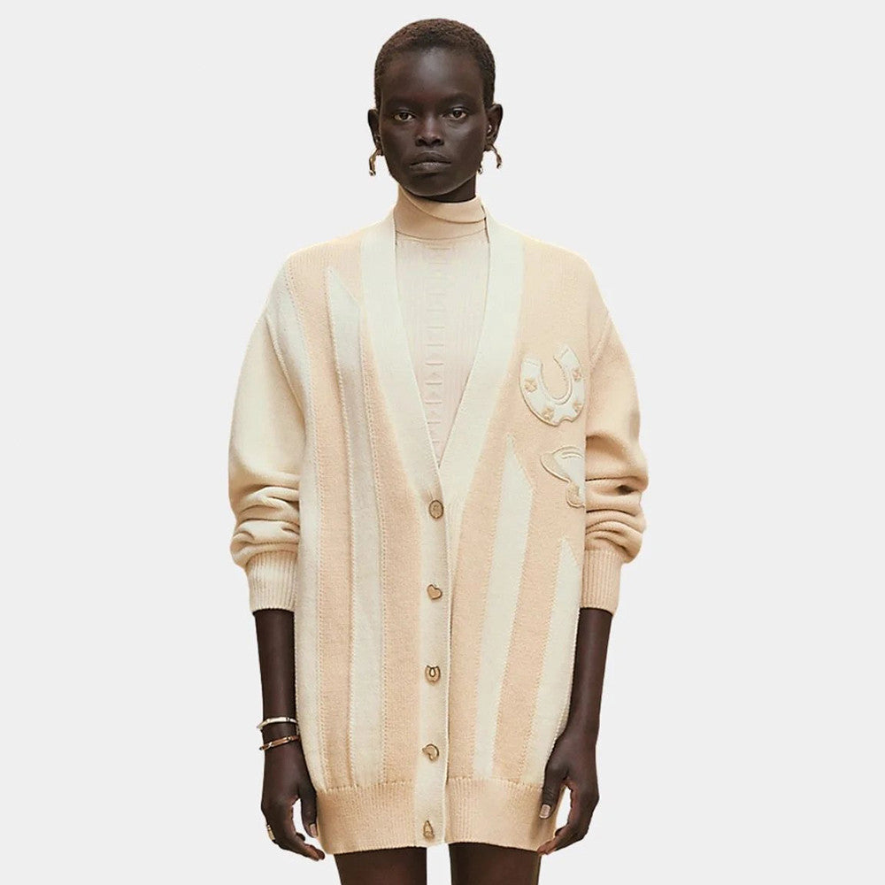Hermes Long sleeve Long Cardigan Thick Bicolor Cotton #333633