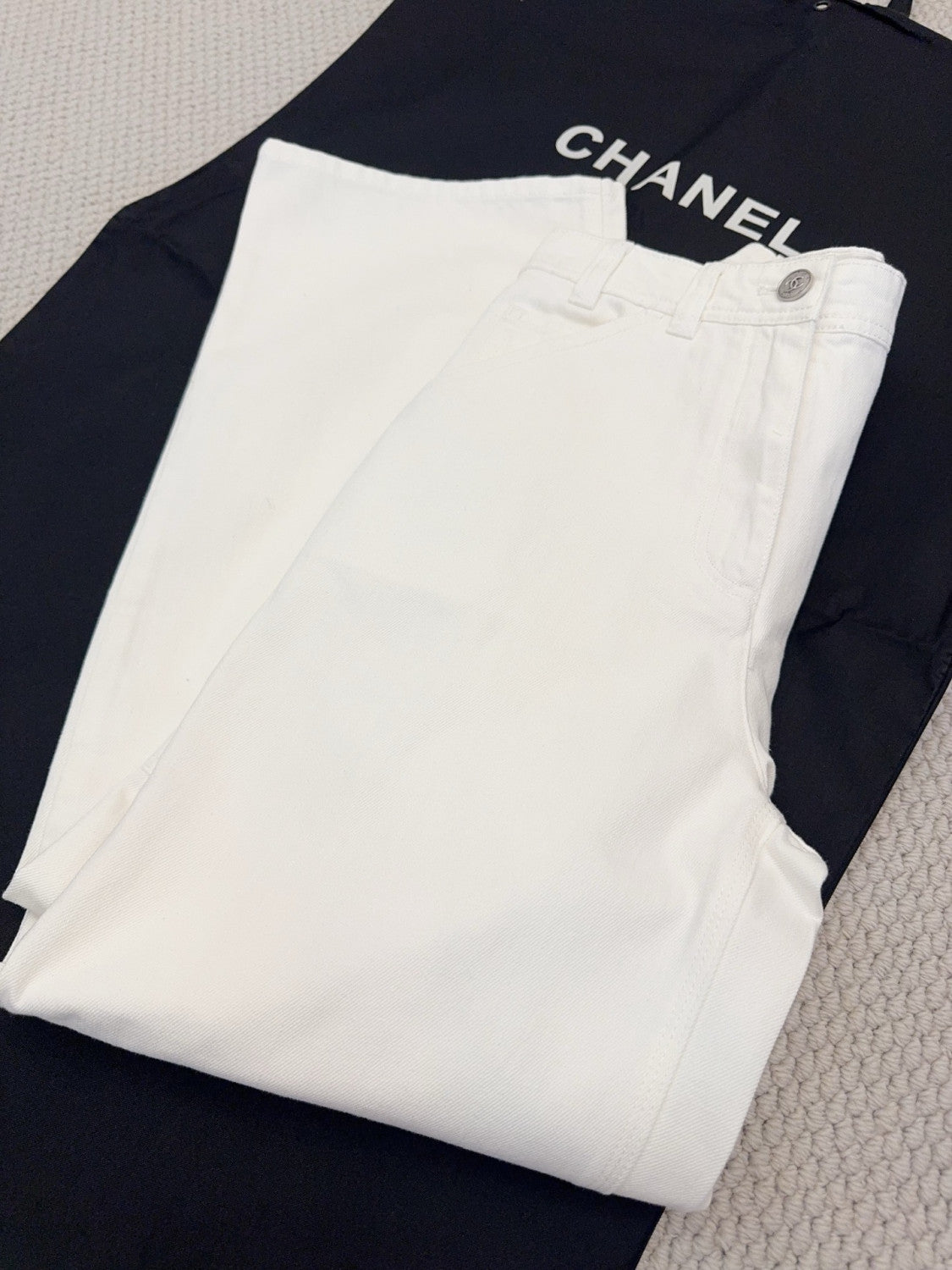Chanel Jeans Washed Denim White #377644