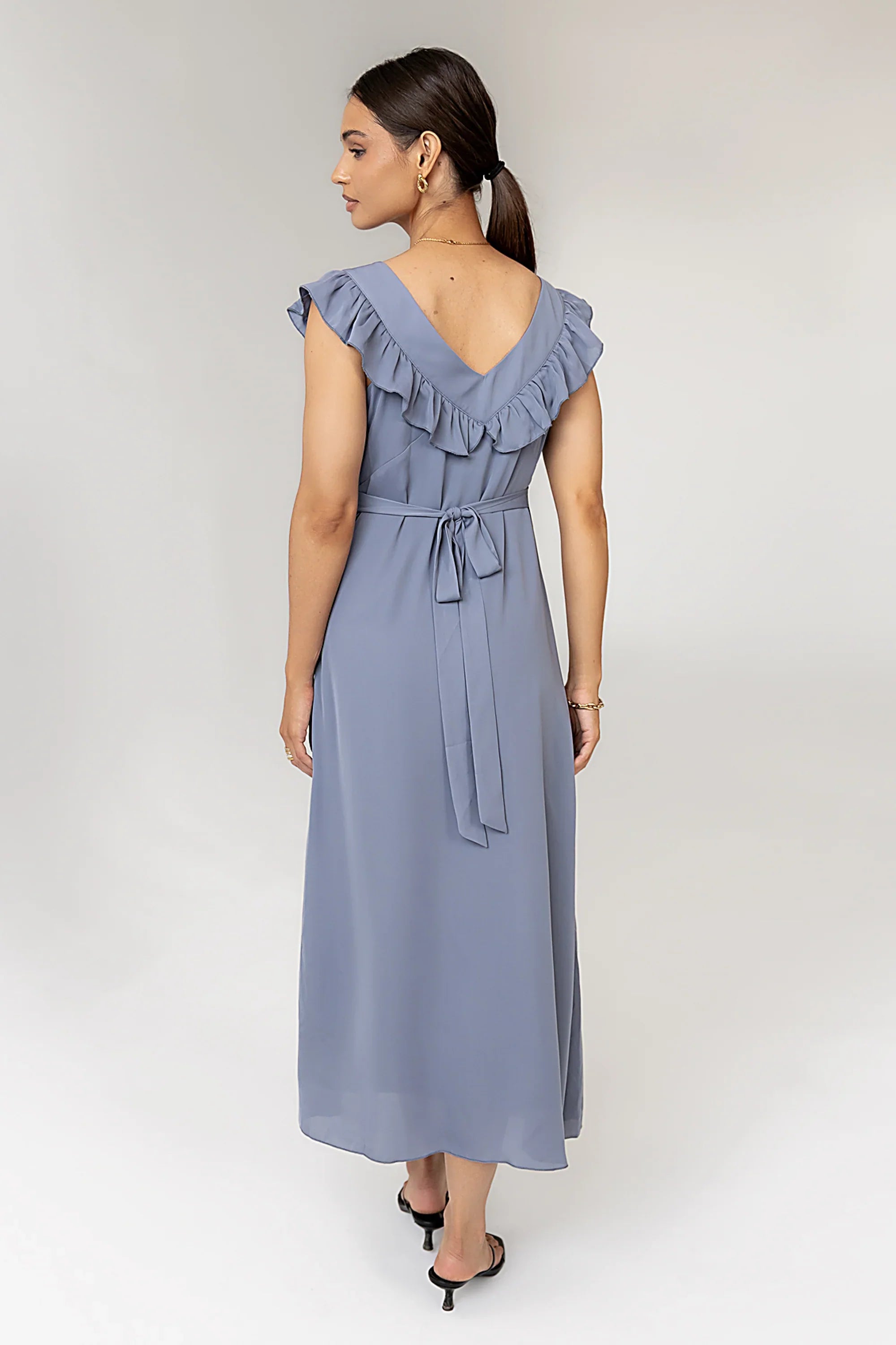 Lydia Ruffle Maxi Dress in Blue