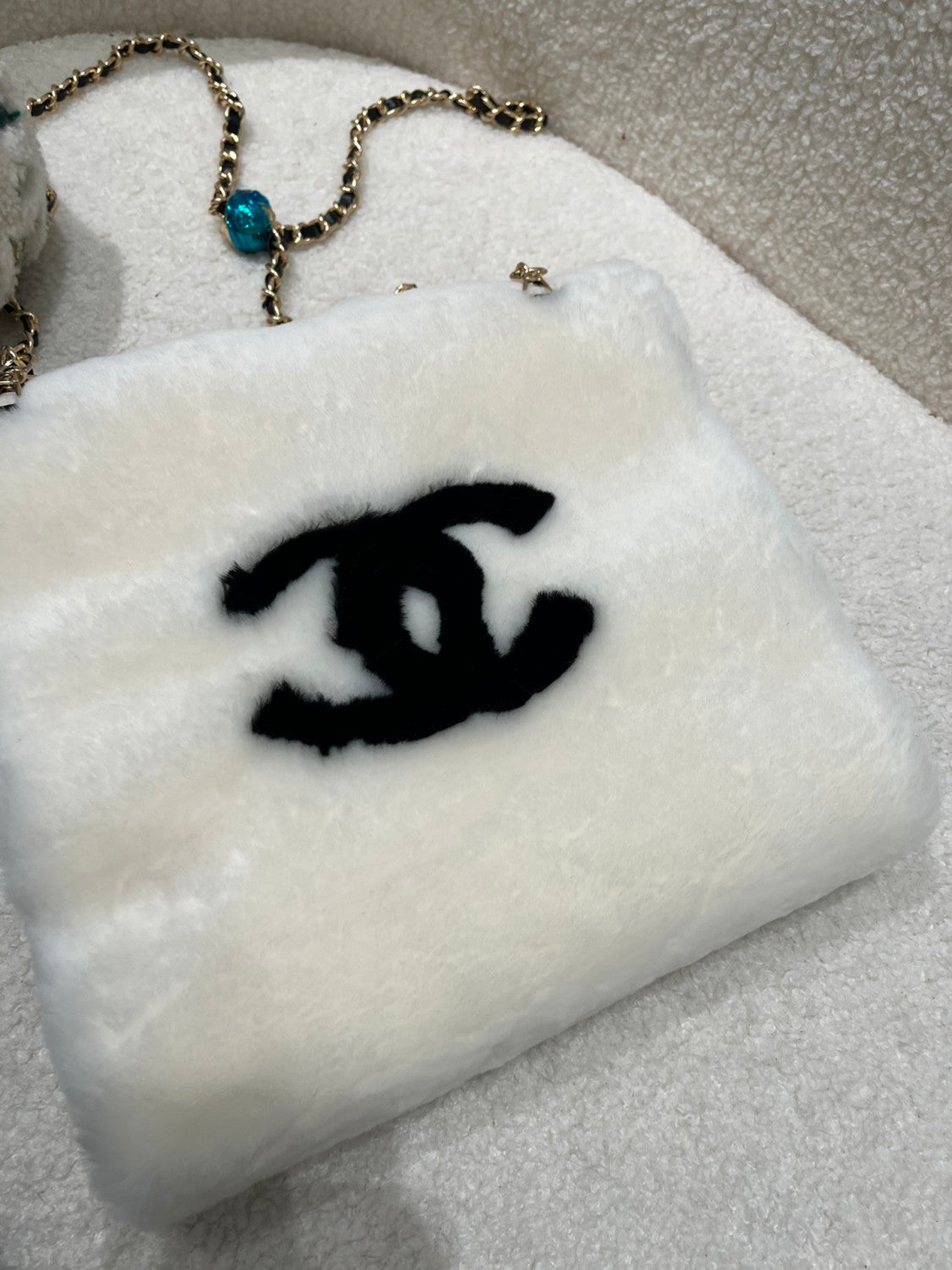 Chanel Muff Earmuffs Shearling Lambskin Tweed Ecru #335043