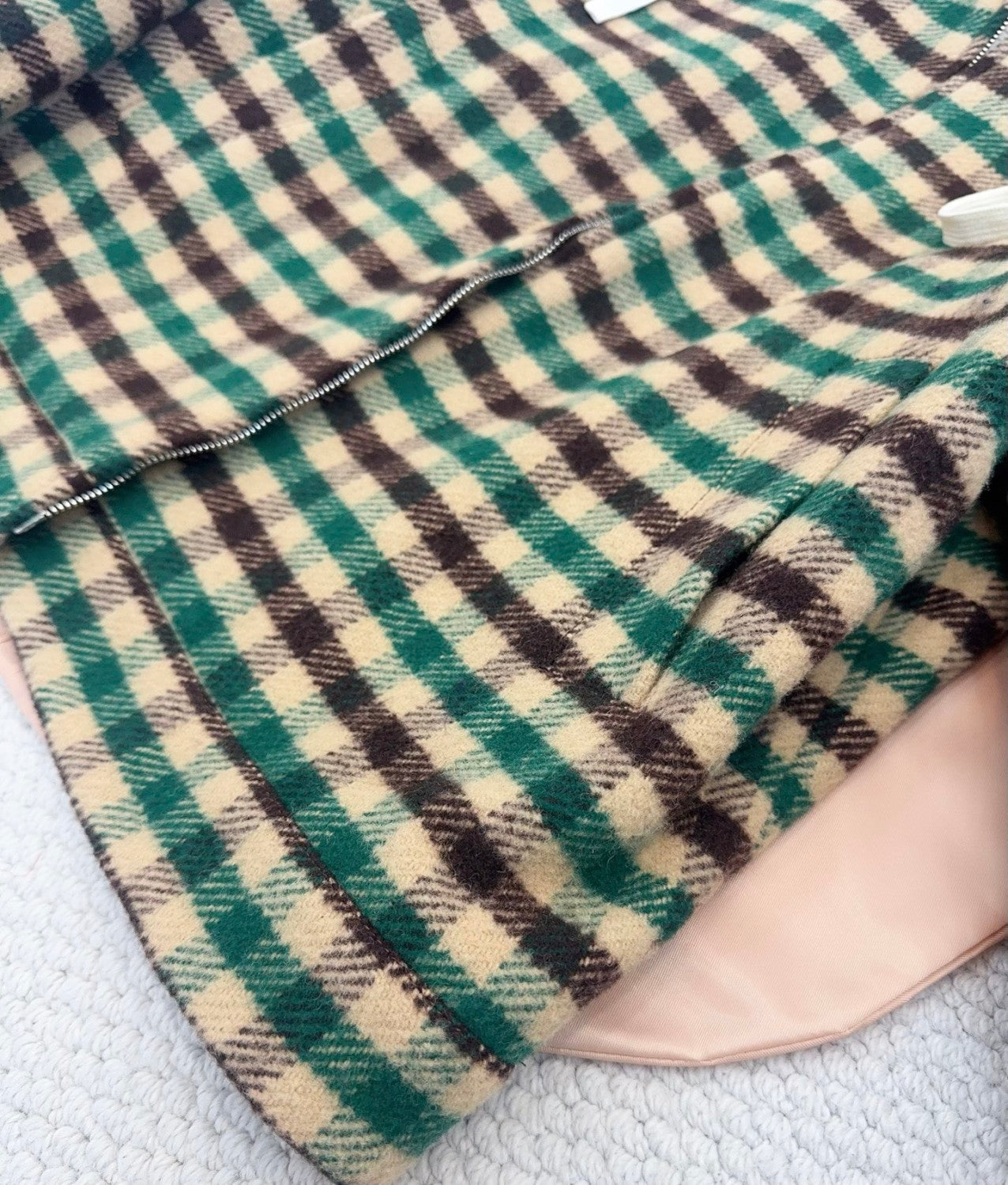 MiuMiu Women's Fall/Winter Lettering Eembroidered Logo Hood Zip Camel Green Navy Check and Technical Jacket #332611