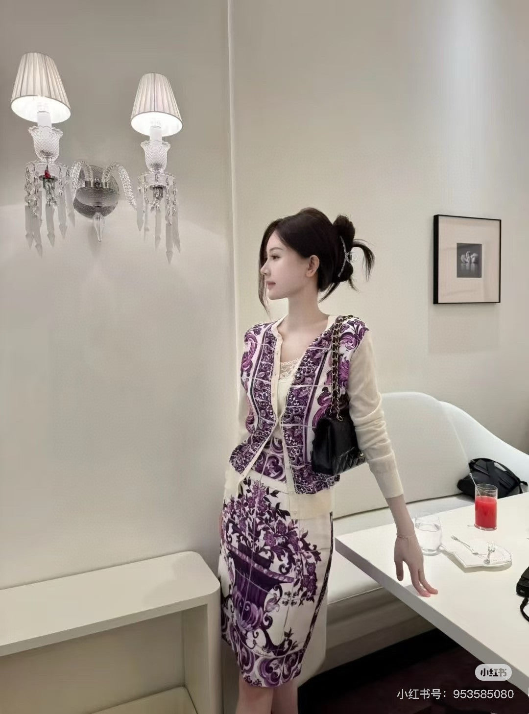 Dolce&Gabbana Majolica Printed Silk knitted Cardigan Women's Spring Summer Purple Fashion Elegant Single Breasted Sweater Ngvp #2427