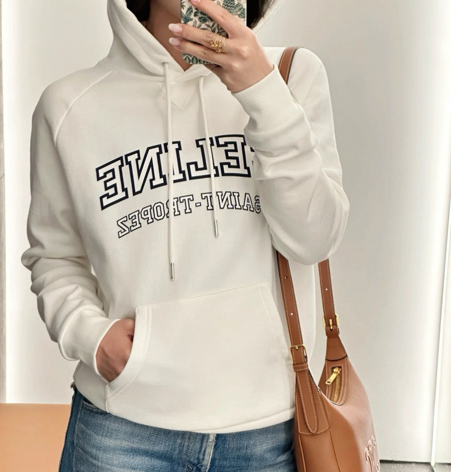 Celine Men's And Women's Spring/fall Fashion Casual Solid Color Hooded Pullover Logo Print Oversized Long Sleeve Sweatshirt #79532