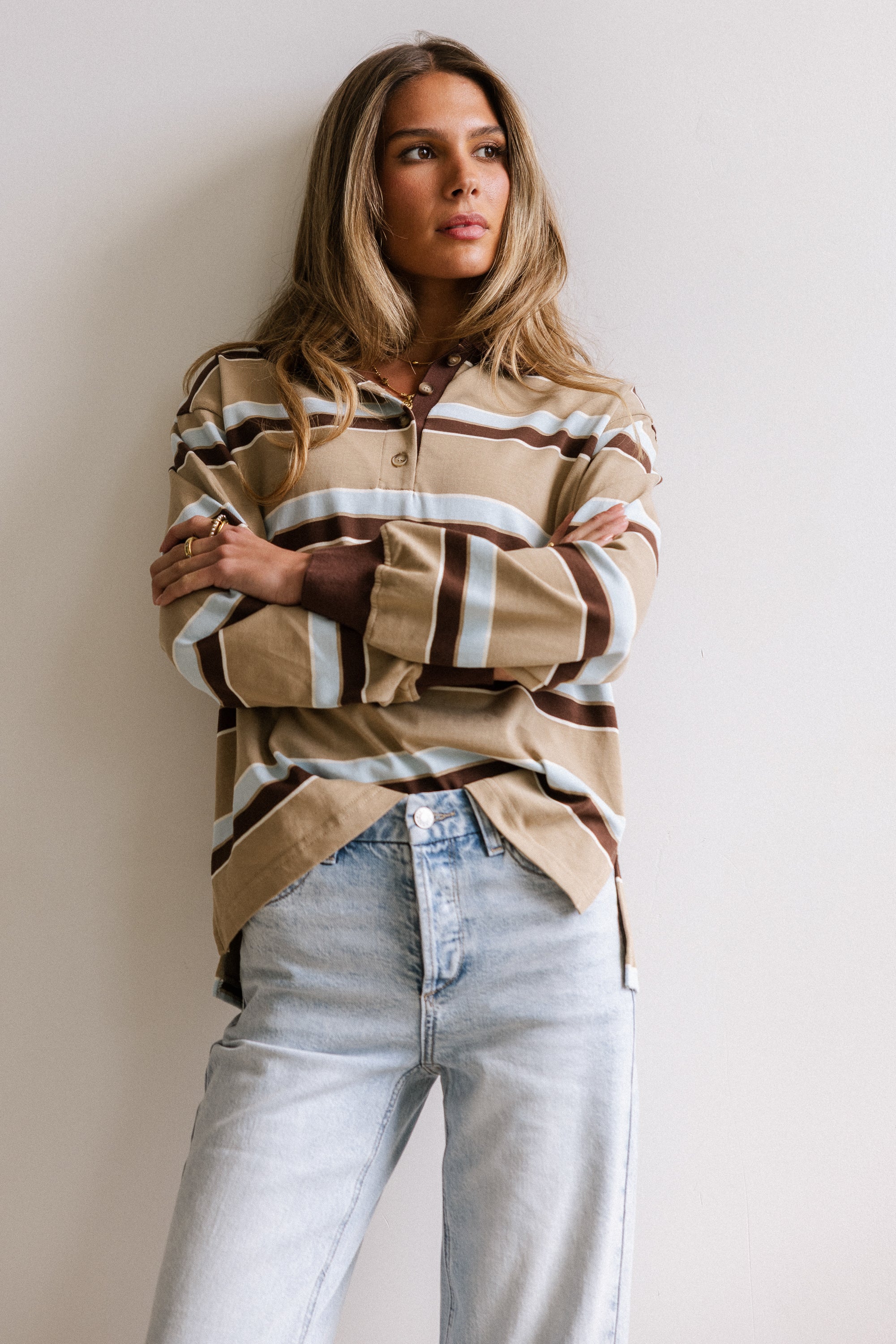 Megan Striped Top in Taupe