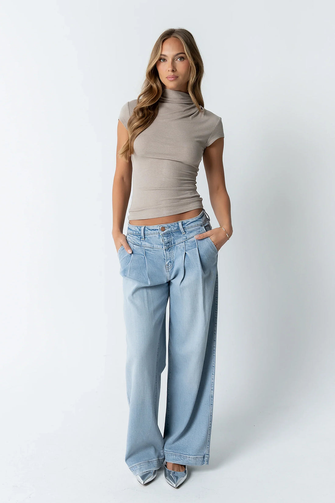 Kara Mock Neck Top in Taupe