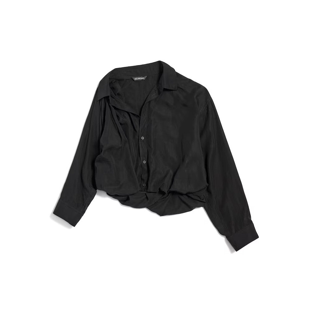 Balenciaga Women's Spring/Fall Fashion Casual Solid Color Lapel Front Button Long Sleeve One Shoulder Shirt #78818