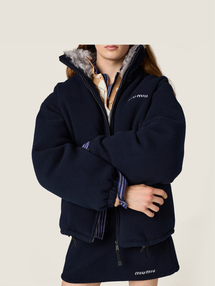MiuMiu Women's Embroidered Logo Stand Collar Solid Color Zipper Long Sleeve Puffer Down Jacket For Fall/Winter #81558