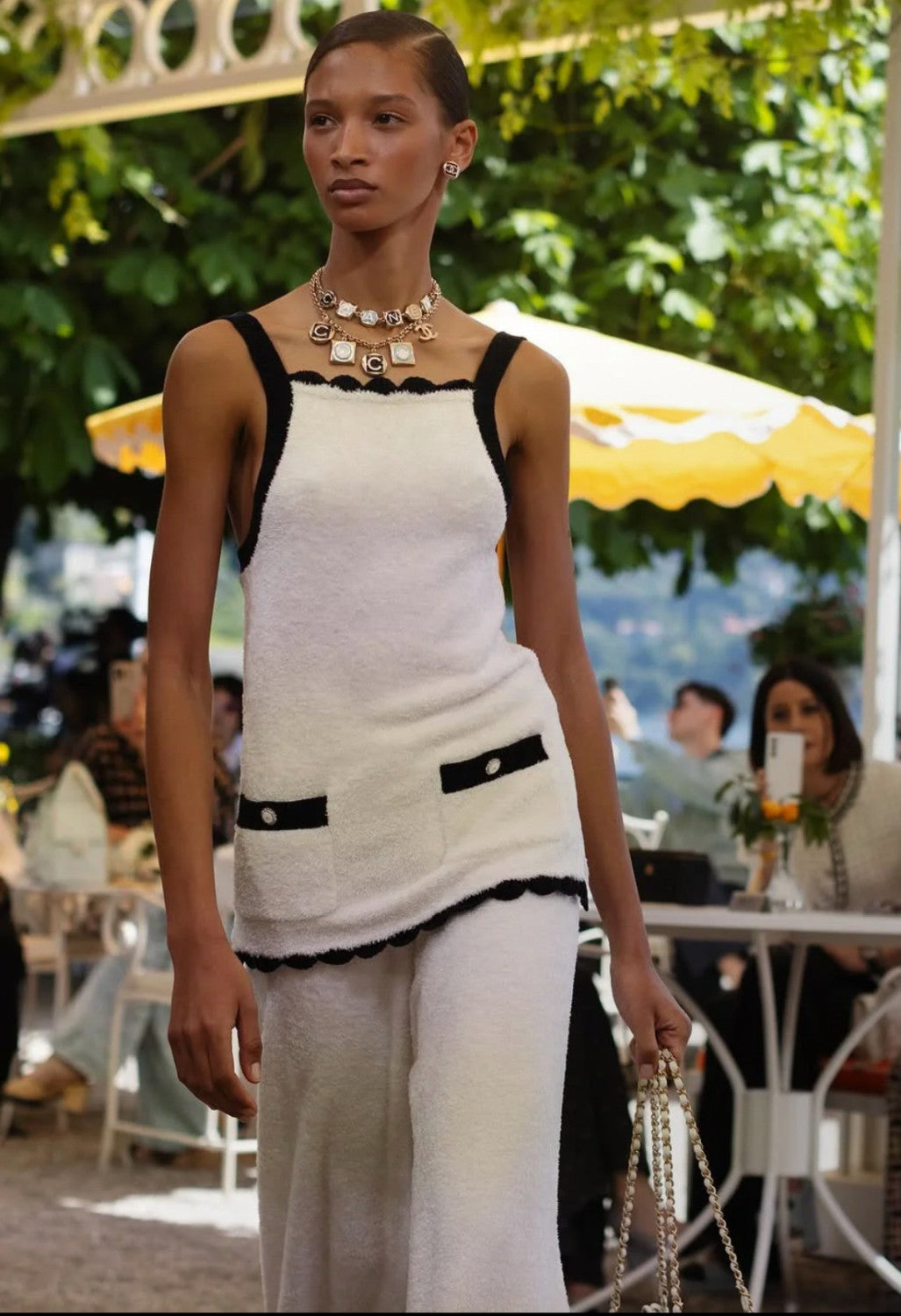 Chanel Top Silk White Navy Blue #335494