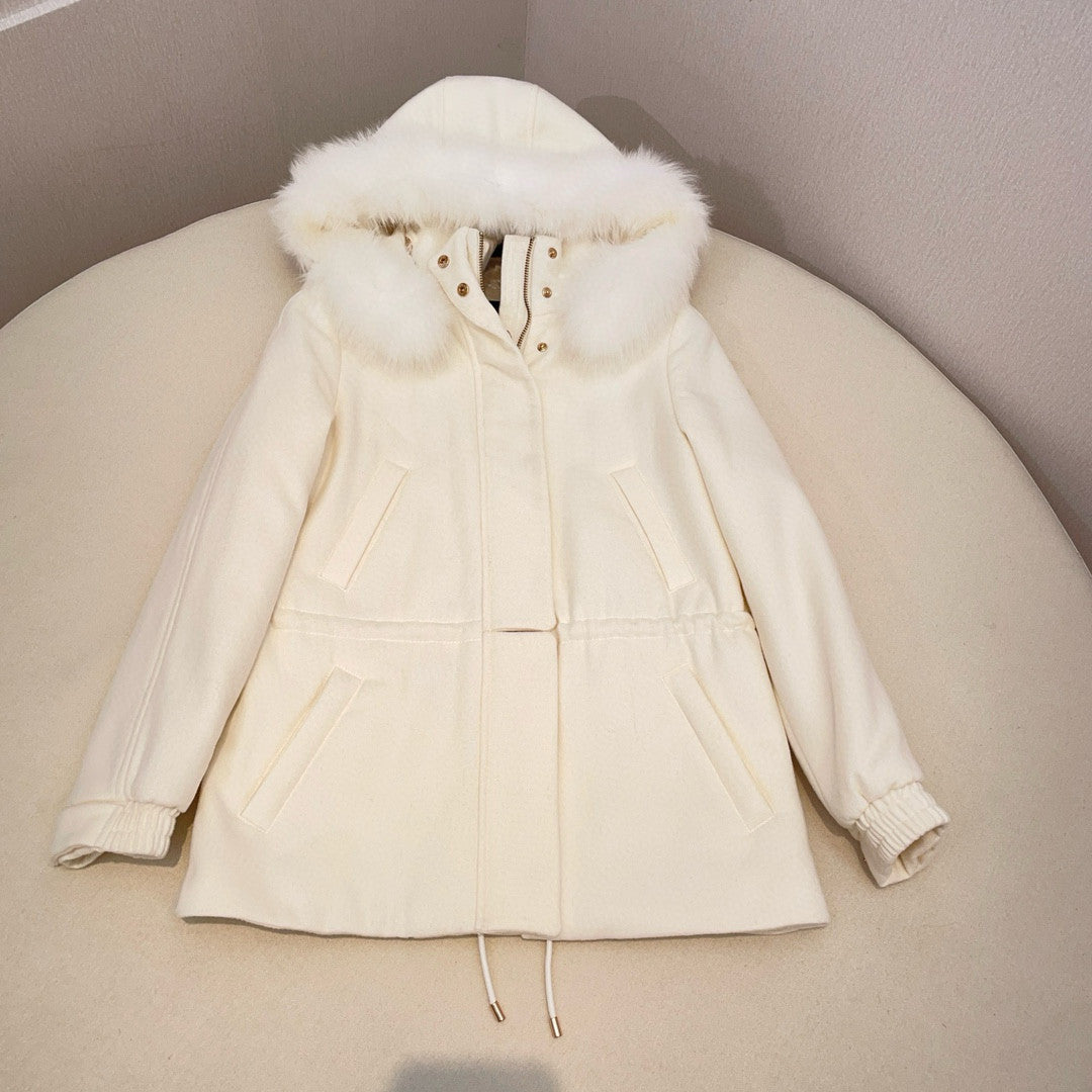 Loro Piana Lcery Short Women's Ski Jacket Furry Collar Warm Fashion Long Sleeve Jacket Elegant Temperament Loose Casual Coat  Ngvp #2418