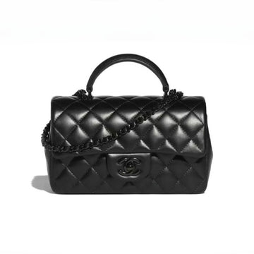 Chanel So Black Quilted Lambskin Mini Rectangular Classic Single Flap #378297