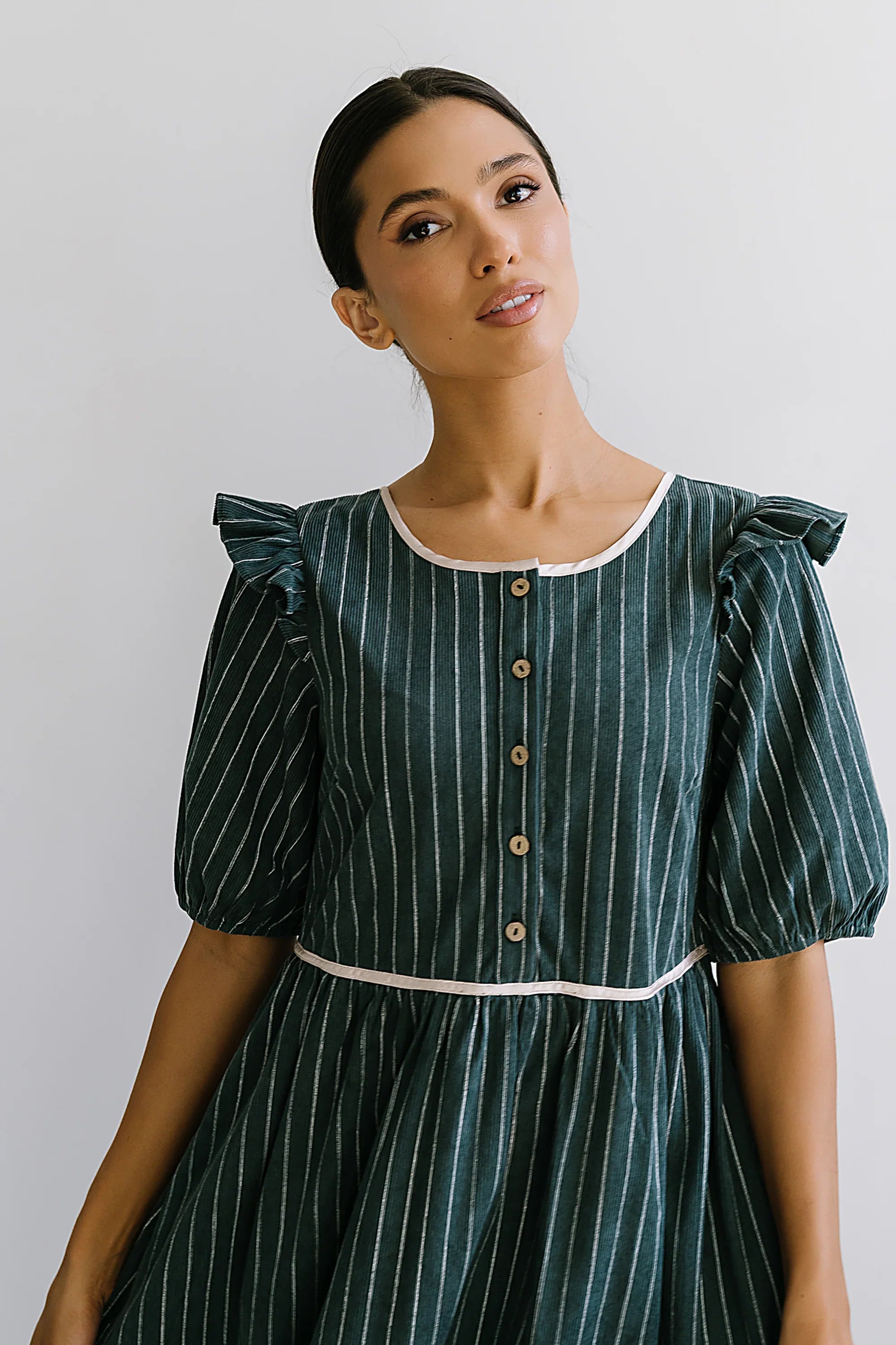 Berlin Corduroy Baby Doll Midi Dress in Green