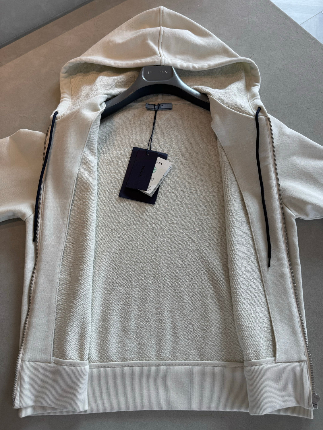 Prada White Hooded Zipper Sweatshirt #377465